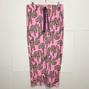 Coco Lounge Women’s Fleece Sweat Joggers Pants Size Medium (32x29) Pink Sloths